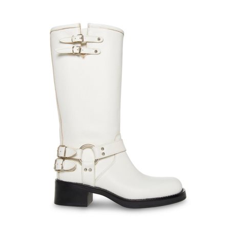 White Steve Madden Axelle Leather Women's High Boots | PH 4592OXN